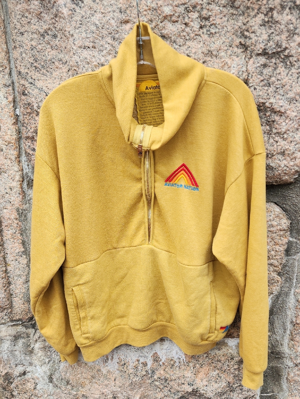 Aviator Nation Mountain Embroidery Half Zip Sweatshirt In Khaki Large